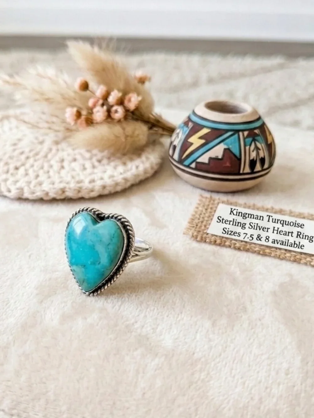 NWT Brand New Sterling Silver Kingman Turquoise Heart Statement Ring